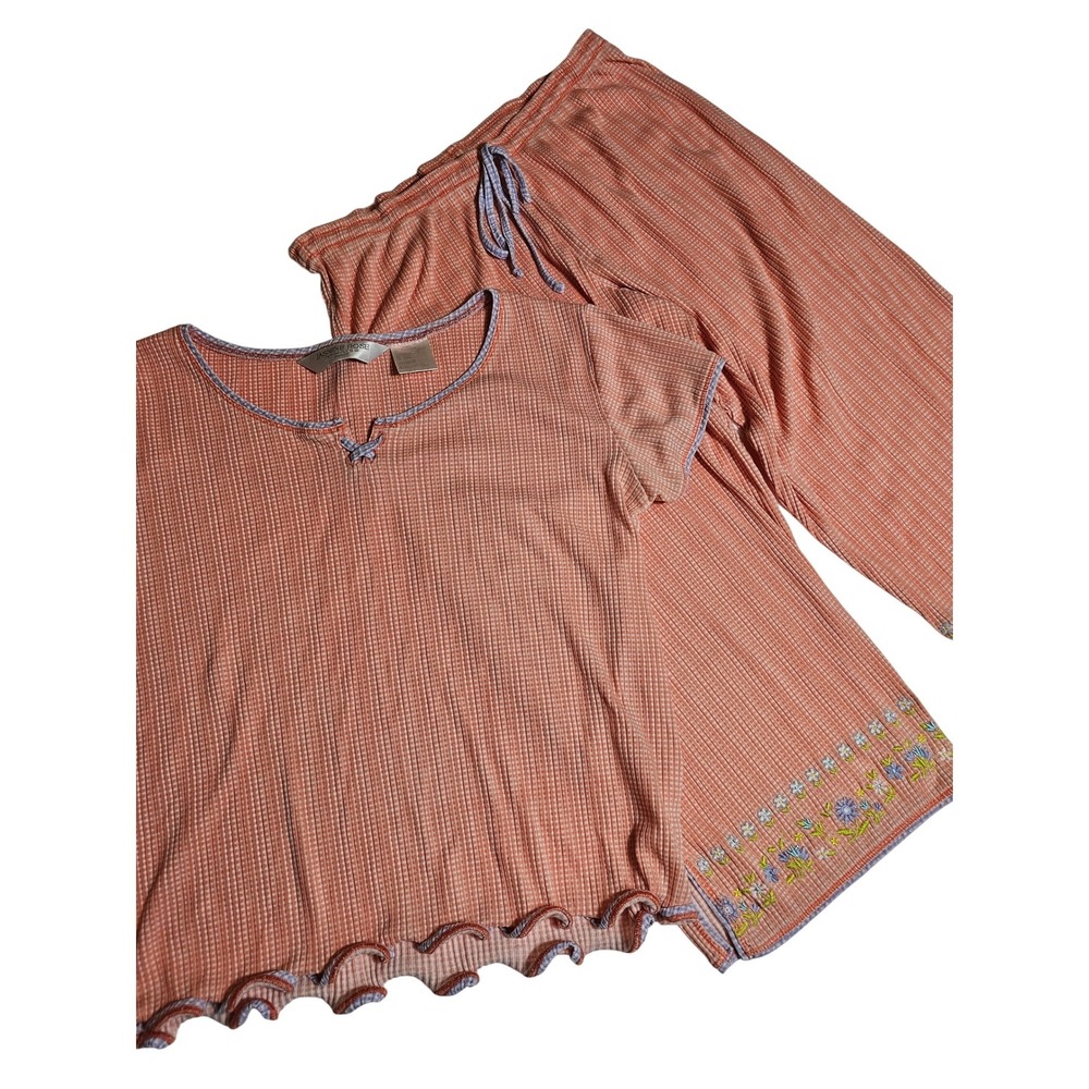 Jasmine Rose Intimates Petite Gingham Pajama Set Orange Floral Embroidered S/P